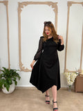 ROBE NOIR MANCHES FOULARD