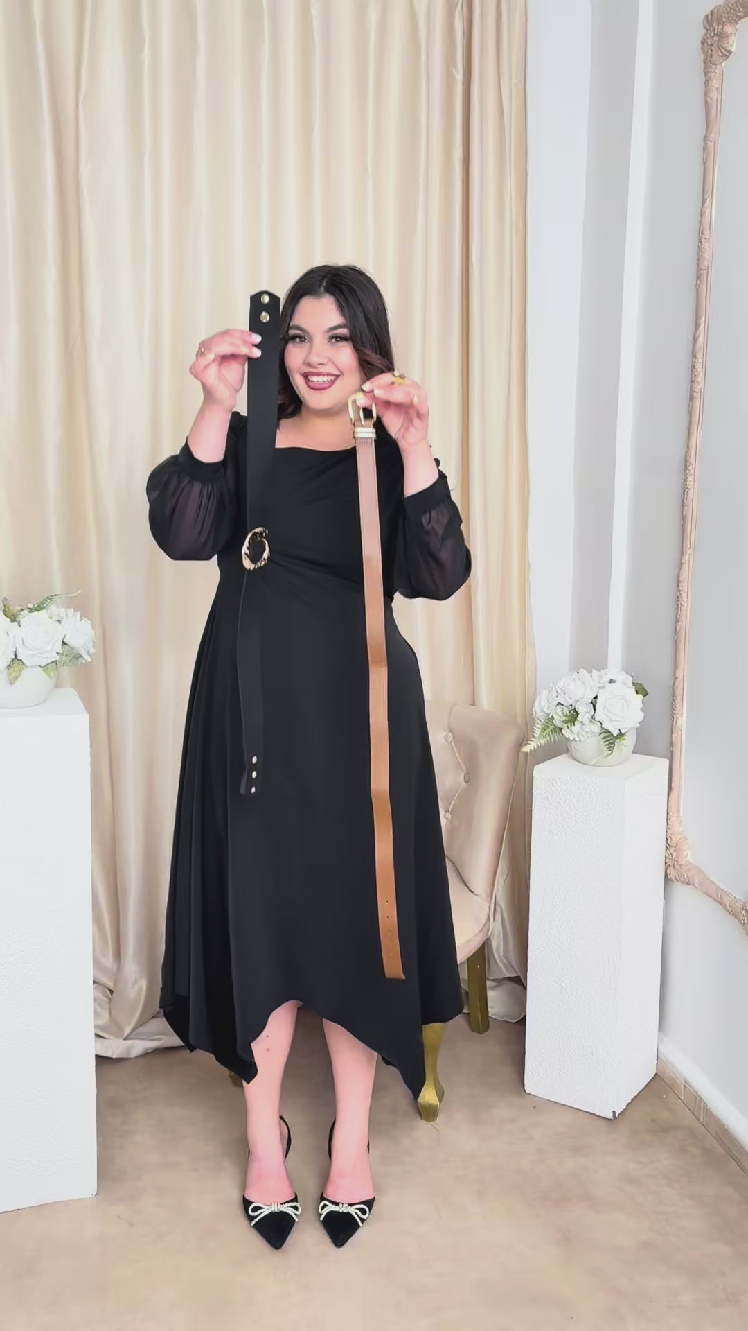 ROBE NOIR MANCHES FOULARD